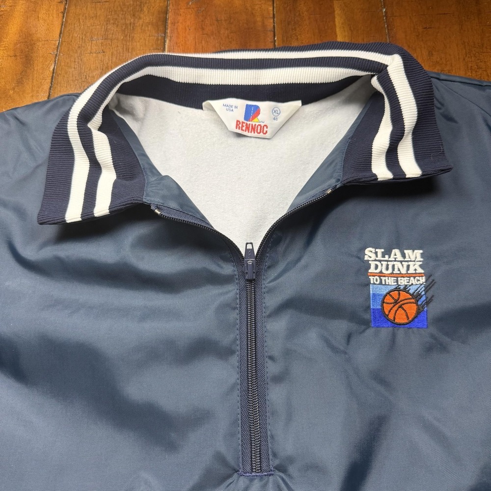 Vintage Rennoc‎ Jacket Mens XL Blue Slam Dunk Basketball 1/4 Zip Windbreaker